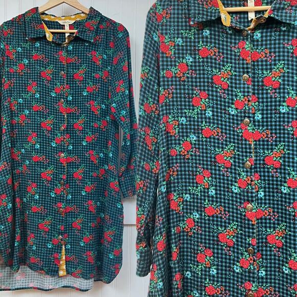 Matilda Jane Fa La La Floral Gingham Shirt Dress Long Sleeve Button Down - Picture 1 of 12